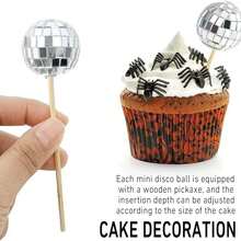 10pcs Disco Theme Cake Decoration Mini Disco Balls Cake Toppers Disco Ball Cupcake Toppers For Disco Theme Party Supplies (Silver) - Multicolor - View 8