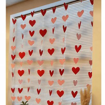 35/70个红色和粉色心形花环 - 情人节装饰，悬挂式心形装饰，情人节横幅，悬挂式情人节花环，情人节装饰品，大型心形情人节装饰，情人节背景装饰，飘窗悬挂装饰