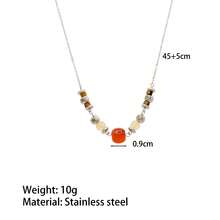 Elegant Stainless Steel & Natural Stone Beaded Pendant Necklace, Chic Sweater Chain Suitable For Women's Daily Wear Or Holiday Gifts - Silver - View 6