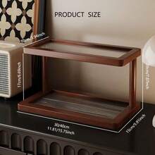 双层竹制台面置物架，配透明亚克力底座 - 防滑节省空间，适用于小空间，多功能收纳架，可存放化妆品、调料、瓶瓶罐罐和篮子，厨房台面收纳架，装饰架，天然饰面