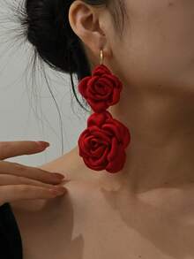 LADYCOCO 1/2 Cặp bông tai mặt dây chuyền hoa vải thủ công, phù hợp cho trang phục hàng ngày và đám cưới của phụ nữ - Màu Đỏ Sâu - Xem 12