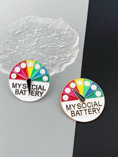 2 pièces/set Broche en métal à indicateur d'énergie changeant d'humeur avec batterie sociale coulissante, épingle de revers unisexe, accessoire de couple, cadeau pour la Saint-Valentin, les vacances