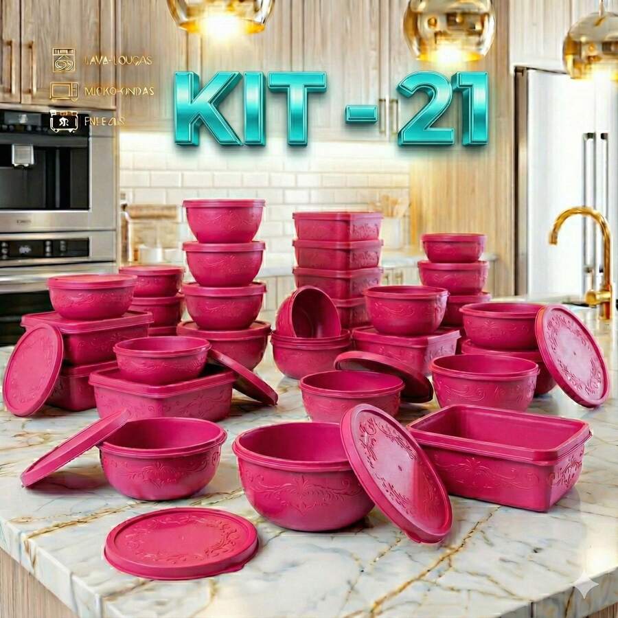 SET OF 21 KITCHEN JARS WITH LIDS - 玫紅色 - 查看 1