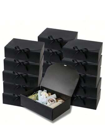 3/5/15个装带盖礼盒，黑白两色，尺寸10.6x8x3.2英寸，可作伴娘邀请盒，配丝带，牛皮纸材质，适用于婚礼、包装、礼物、生日、圣诞节、派对等场合。