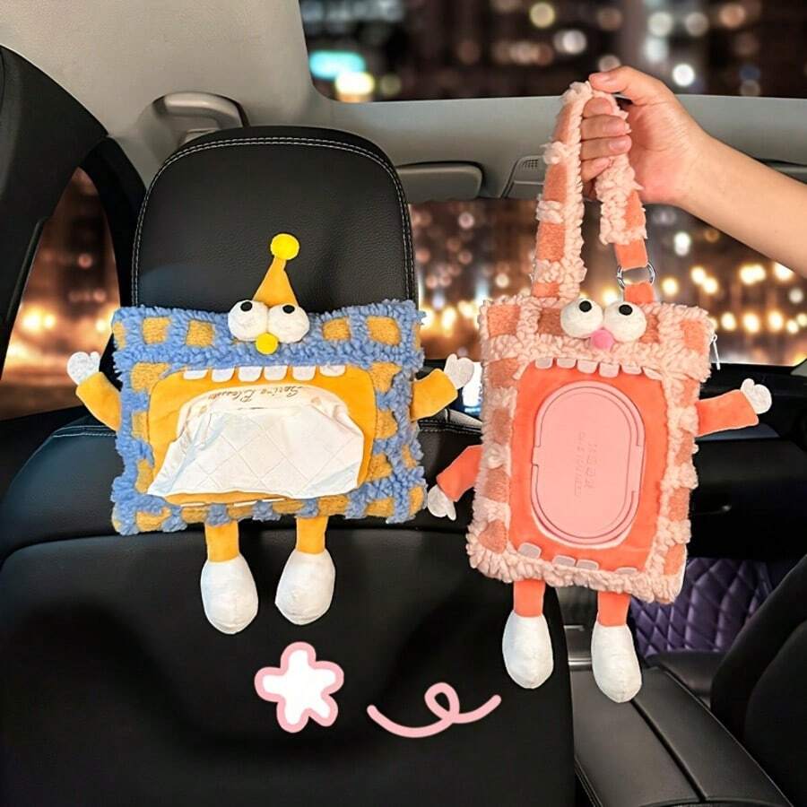 Capa para caixa de lenços de papel dos Monstros S.A., rosa e amarela (1 unidade), feita de poliéster lavável, adequada para diversas ocasiões e modelos de carros. - Tamanho Único - Ver 1