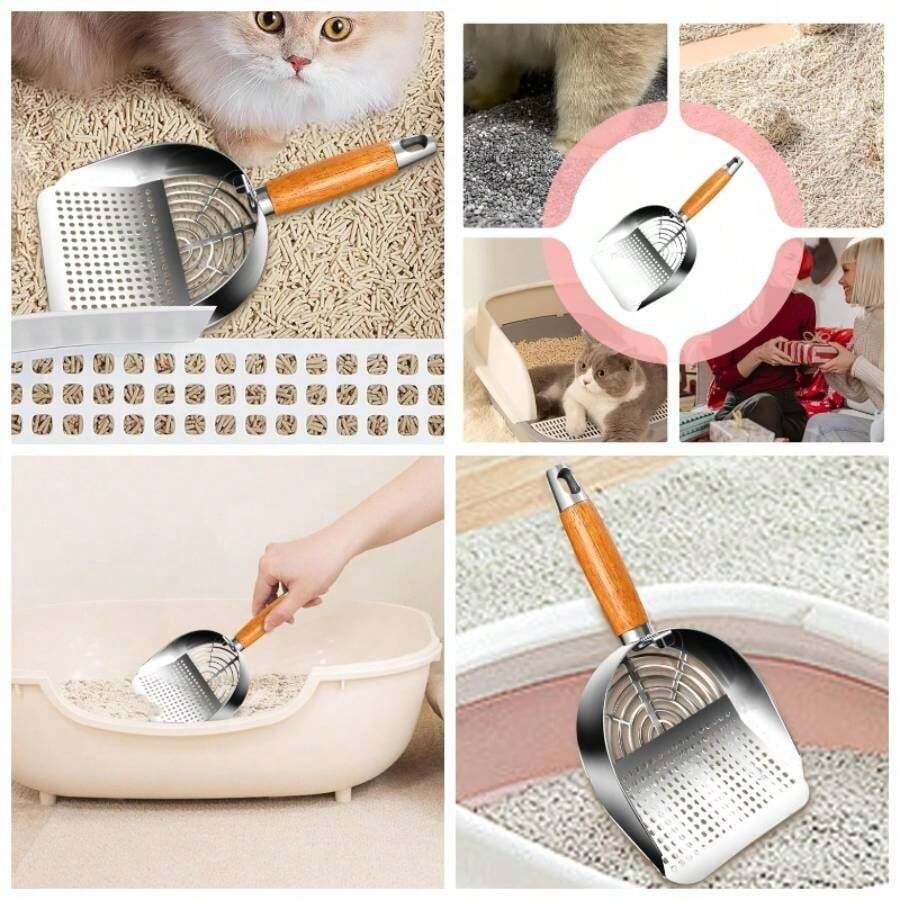 Litter Scoop - Pooper Scooper Litter Litter Sociedad de proyeccin rpida Box Comunda Poop Scoop GRIP Kitten Pooper LIBER POOP Herramienta de tamizado para interiores al aire lib - Agujero redondo - Ver 1