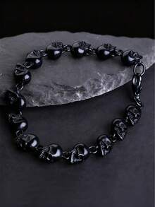 1入組銀色骷髏頭朋克搖滾風格男士手環 - 銀色 - 查看 9