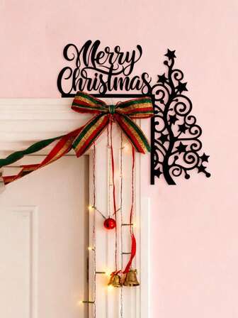 1PC Merry Christmas And Tree Metal Door Topper, Christmas Door Corner Sign,Door Trim, Home Wall Decor, Christmas Decorations, Perfect Touch Of Christmas Decor For Any Room, Christmas Door Topper, Christmas Gift, Snowman Door