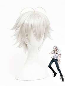 8inch White Short Wig For Anime Cosplay Hypnosis Microphone Leftear Makoto, High Temperature Fiber Wig For Stage Performance, Festival Party, Full Wig