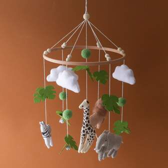 Handmade Animal Paradise Theme Baby Crib Mobile, Interesting Animal Shaped Toys, Educational, Improve Child's Hand-Eye Coordination, Prevent Myopia, Includes Lion, Giraffe, Elephant And Zebra - Nursery Decor, Best Gift For Parent-Child Interaction, Birthday, Christmas