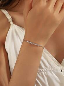 1pc Minimalist Curved Design Micro-Inlaid Synthetic Zirconia Zipper Bracelet, Suitable For Women's Daily Wear, Birthday, Wedding And Party - Multicolor - View 1