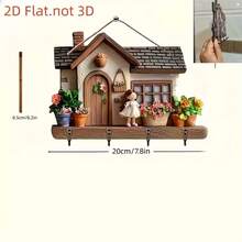 2D Flat - 1pc Cute Flat Printed Villa - Wood - Wooden Multifunctional Home Hooks - Key Holder With 4 Metal Hooks - Wall Decor, Porch Decor, Room Decor, Villa Decor, All Season Home Decor, 2D Flat - Multicolor - View 12