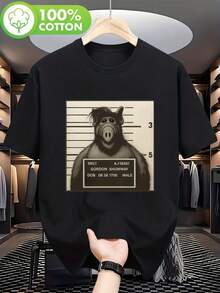 Camiseta vintage de la serie de televisión ALF para hombres - Diseño de fotografía de Gordon Shumway (Cumpleaños: 0062), camiseta retro negra de cuello redondo de los 80, camisa de algodón transpirable para fanáticos de la televisión de los 80, fiestas de disfraces y regalos - Ropa de serie de comedia nostálgica, mercancía para fans, camiseta gráfica humorística, material duradero, camiseta novedosa, regalos para compradores - Negro - Ver 7