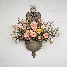 Ghiveci de flori suspendat de perete, stil pastoral retro, dintr-o bucată - Ghiveci de flori vintage din fier vechi, pentru balcon, grădină exterioară, coș suspendat de perete pentru pothos, iederă, suport decorativ pentru plante pentru decor de perete interior și exterior - Multicolor - Vizualizare 2