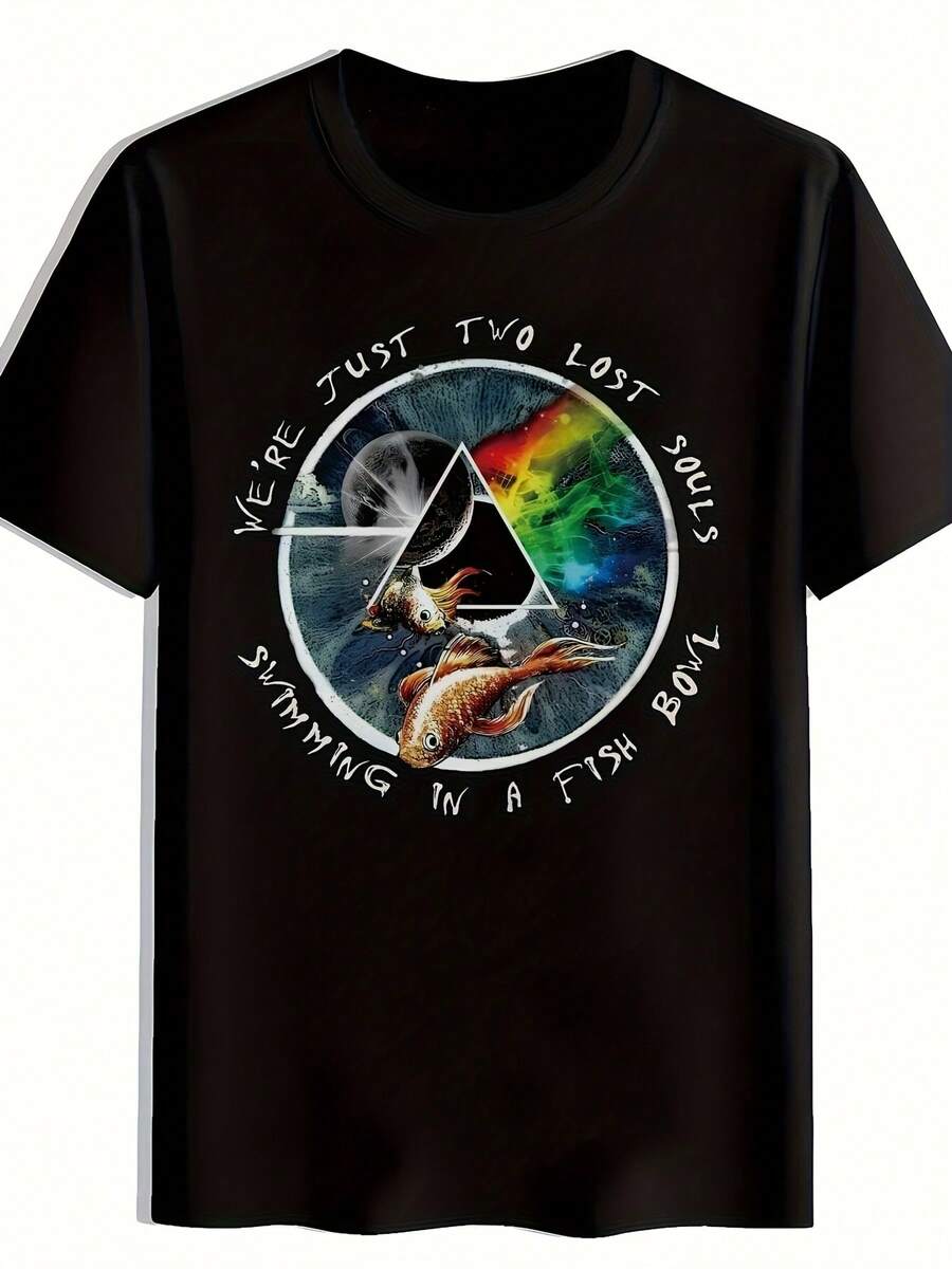 Swimming In Bowl Graphic T Shirt Unisex Black Cotton Tee Soft and Comfortable for Everyday Wear Ideal Gift for Friends Casual or Music Festivals Fan gifts, Christmas clothing gifts, and the best choice for New Year's gifts for your loved one.