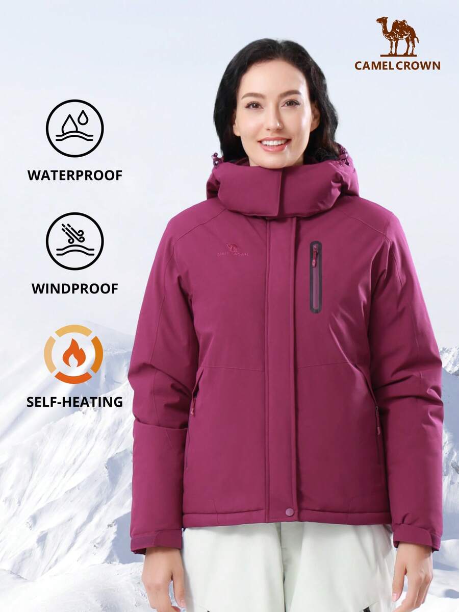 CAMEL CROWN Women's Warm Winter Ski Jackets Waterproof Snow Coat With Hood Mountain Windproof Rain Jacket - Purple - View 1