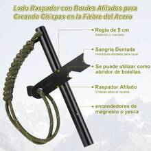 2 PCS Arrancador de Fuego de Pedernal de 3.14 Pulgadas, Varillas Ferro Supervivencia, Arrancador Incendios con Percutor y Cordn Mueca Paracord para Supervivencia Emergencia, Camping - Ejercito Verde - Ver 5