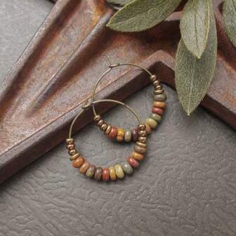 Bohemian Vintage Women's Pendant Earrings, Hoop Earrings With Synthetic Gemstone Beads, Fashion Jewelry Accessories For Party, Daily Wear, Gift