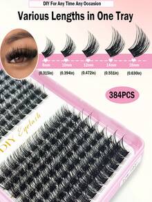 MIOFIA 384pcs Cluster D Curl Lash High Capacity DIY Eyelash Extensions Book Lash Length 8-16mm, Freely Combinable Suit For Beginner, Long Lasting Individual Lashes Mixed Style Lash Clusters Extensions DIY Cluster Lash At Home Makeup Beauty Fake Lash Extensions For Enlarge Your Eyes, DIY At Home - D - Xem 3