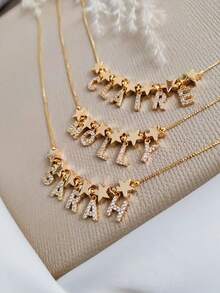 1pc Minimalist Sphere Bead Cubic Zirconia Gold Initial Letter DIY Necklace, Customized Simple Letter Name Necklace, Stainless Steel Initial MAMA Pendant Necklace, Fashionable, Autumn, Minimalist, Casual, Vintage Coin Customized, Personalized, Unique Gift For Girlfriend, Mom, Family, Friend, Daughter, Anniversary, Valentine's Day, Mother's Day, Birthday, Graduation, Daily Wear, Wedding, Party