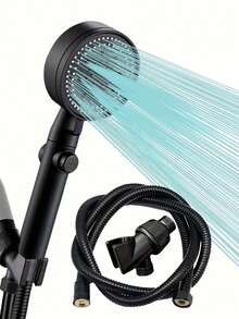 5-Setting High Pressure Water Saving Handheld Shower Head Set, Adjustable Black Rain Shower Head With 59-Inch Flexible Hose And Wall Mount Bracket, Modern Bohemian Style, Ideal For Home And Hotel Bathroom, Bathroom Upgrade, Luxury Bathing Experience, Perfect Gift And Bathroom Renovation - Multicolor - View 2
