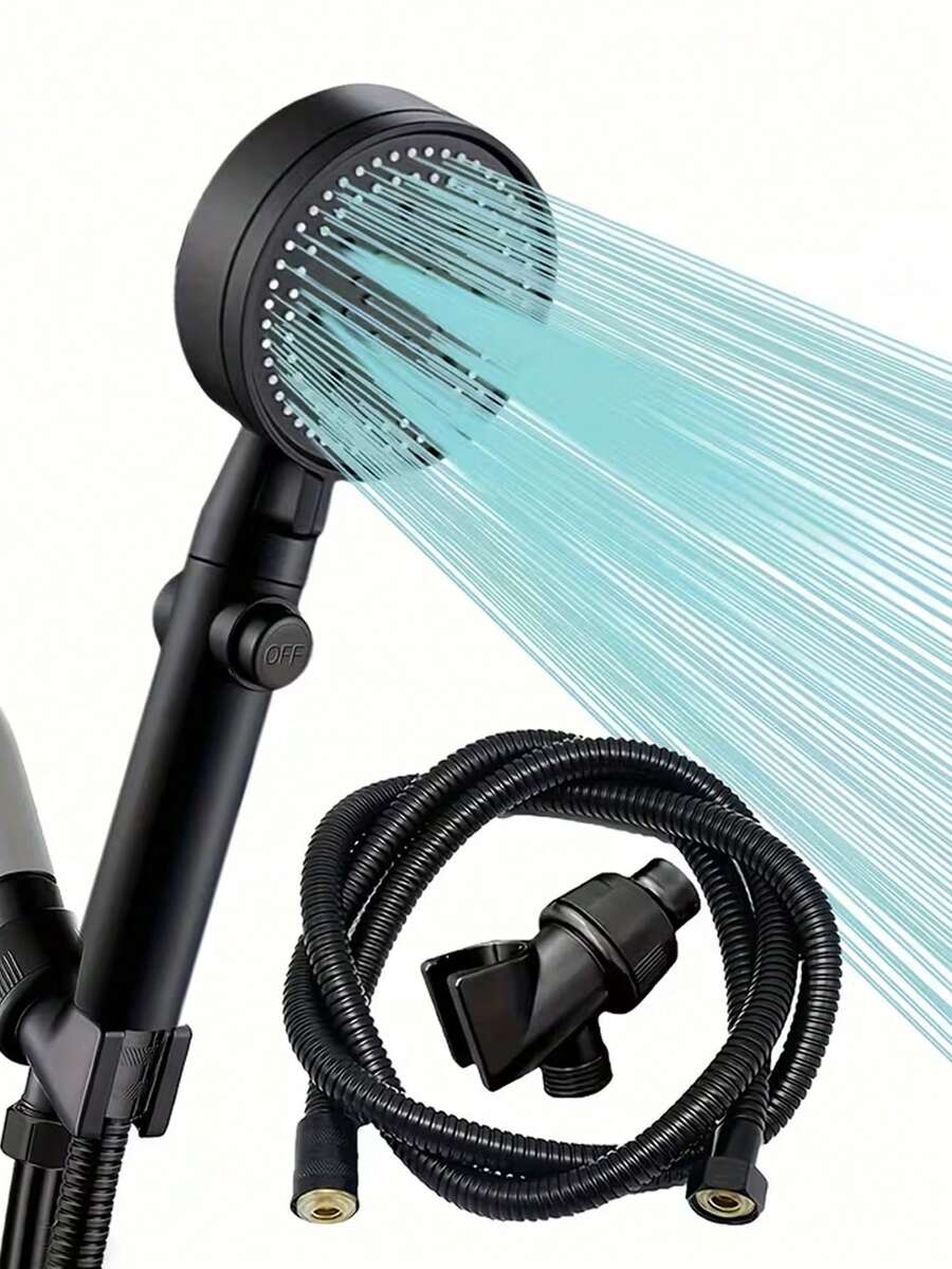 5-Setting High Pressure Water Saving Handheld Shower Head Set, Adjustable Black Rain Shower Head With 59-Inch Flexible Hose And Wall Mount Bracket, Modern Bohemian Style, Ideal For Home And Hotel Bathroom, Bathroom Upgrade, Luxury Bathing Experience, Perfect Gift And Bathroom Renovation