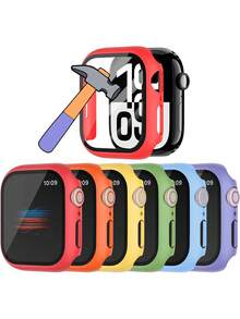 6 piezas Estuche para reloj todo en uno de PC + Vidrio Templado, Cubierta protectora de moda casual anti-caída, Compatible con Apple Watch 40/41/42/44/45/46/49mm, Compatible con Apple Watch Ultra/SE Series 11/10/9/8/7/6/5/4, Accesorios para smartwatch - 6 colores - Ver 11