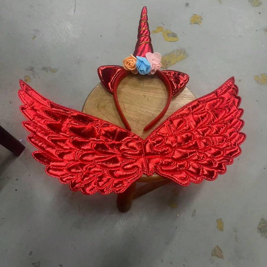 Unicorn Accessory Kit: Tiara With LED Lights + Wings - Princess Costume Party Tiara Decoration - 紅色 - 查看 1