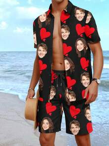 Bộ áo sơ mi và quần short đi nghỉ mát kiểu Hawaii dành cho nam giới, được cá nhân hóa với hình chân dung, thích hợp làm quà tặng cho bạn trai, bạn bè, kỷ niệm ngày cưới của con cái, sinh nhật, ngày lễ. - Nhiều màu - Xem 4