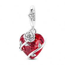 Mặt dây chuyền hình trái tim và hoa hồng đỏ bằng bạc Sterling 925, tương thích với vòng tay và dây chuyền gốc, món quà trang sức tự làm lãng mạn (Ngày Valentine/Kỷ niệm). - KSC523 - Xem 7