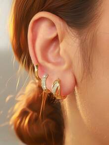 6 pezzi Set di orecchini eleganti con quadrifoglio e forma geometrica a C in zirconia cubica, accessori di gioielleria di moda, regali di lusso per donne, stili multipli, adatti per uso quotidiano, festival, appuntamenti, vacanze, regali