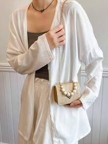 1pc Kids Fashion Rhombus Pearl Bag, Girls Mini Crossbody Handbag, Baby Accessory Small Purse - Gold - View 4