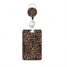 1pc (Badge Clip + Card Holder) Leopard Print ID Badge Holder Set, Retractable Teacher Badge Reel, Nurse Badge Clip With Rotating Clip, Detachable Lanyard, Suitable For Healthcare, Social Workers, Youth, Office Wear - Multicolor - View 5