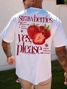 FRACTYR 男士夏季时尚简约草莓字母印花短袖T恤 | 基础款街头休闲百搭上衣 - 白色 - 查看 2