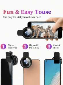 1 Set Of 3-In-1 Camera Lens Clip With Wide Angle Macro Fisheye Lens And External SLR Magnifying Lens, Ideal As Macro & Wide Angle Shooting Prop Christmas Decoration - Multicolor - View 3