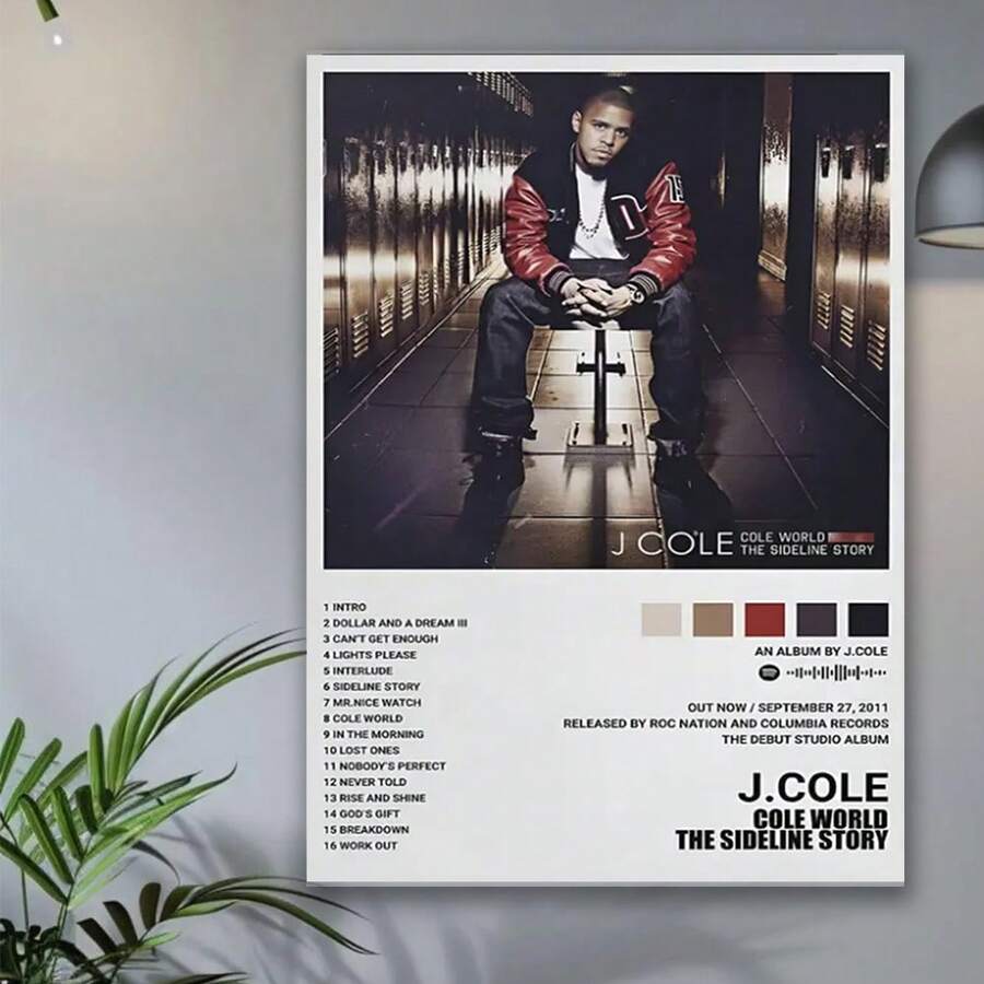 Framed 1pc J. Cole "Cole World: The Sideline Story" Album Cover Poster. Idear Gift For New Year, Thanksgiving And Christmas – Perfect Art For Home Decor, Living Room, Kitchen, Bathroom & Room Decor. - 隨機印刷 - 查看 1