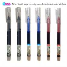 10支装蓝色直头液体凝胶笔/速干圆珠笔/大容量记事本/办公签名笔/适用于学校办公室、考试用品、文具、开学季文具。学校用品、返校用品、教师用品、学校必需品、返校用品、记号笔、高中用品