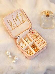 1pc Jewelry Box With Mirror, Portable Travel Zipper Jewelry Box, Simple Jewelry Box For Travel And Home, Fashionable Personalized Leather Mini Jewelry Box, Earrings, Necklaces, Rings Storage Box, Dust-Proof Small Jewelry Storage Box, Jewelry Accessories Storage Box And Vanity Storage Box, Ideal For Storing Rings, Pendants, Earrings, Ties, Bracelets, Best Gift For Girlfriend, Mother's Anniversary, Valentine's Day, Christmas, New Year, Men's Gift, Women's Gift - Jewelry Box - View 5