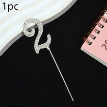 1pc/10pcs Silver Rhinestone Number 0-9 Cake Topper, Suitable For Birthday Wedding Party Cake Decorations - Silver - View 15