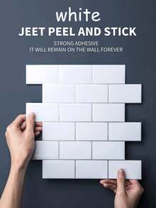 3D亮面白色地铁砖纹理自粘式厨房防溅墙纸 - 彩色 - 查看 4