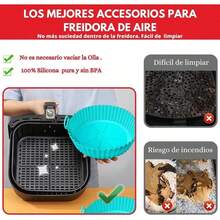 Forro de silicona para freidora de aire de 3-5 cuartos, reemplazo de papel encerado inflamable, bandeja de hornear reutilizable accesorio para horno, rojo/azul, redondo/cuadrado (parte superior 8 pulgadas, parte inferior 6.75 pulgadas) - molde para hornear de silicona - Ver 5
