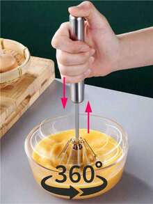 1pc Stainless Steel Multi-Function Whisk + Milk Frother | Manual Press Mixer | Home Baking Tool For Whipping Cream/Eggs, Frothing Coffee | Ideal Holiday Gift - Multicolor - View 9