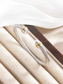 1 pieza Brazalete ajustable de acero inoxidable con alambre retorcido, regalo de joyería vintage para mujeres - pulsera - Ver 15