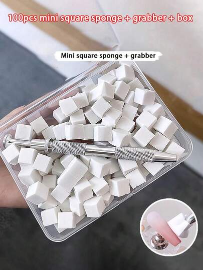 100块迷你海绵块，配4个爪夹，美甲工具，指甲油，渐变色凝胶，美甲凝胶海绵