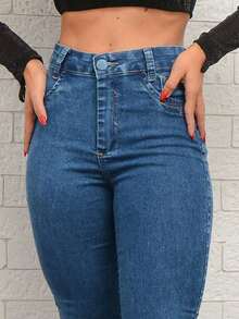 Women's Flare Jeans With Bell Bottom And Elastane - Premium Style - Blue - View 7