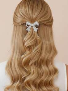 1个简约金属蝴蝶结发夹，百搭甜美发爪夹，适用于马尾辫，也可作发夹、发卡、发饰等，是女士的理想发饰。 - 銀色 - 查看 3