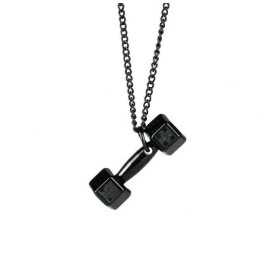 Stylish Fitness Engraved Dumbbell Necklace, Men's Pendant, Bold And Unique, Couple's Accessory, Simple Jewelry For Women. - 黑色 - 查看 1