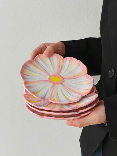 1/2/4 piezas Platos cerámicos con flores rosas, platos de cena cerámicos con girasoles estilo europeo, platos casuales para aperitivos, bandejas de postre para el té de la tarde, platos para el desayuno, bandejas para el café, vajilla cerámica, platos para frutas, platos para dulces, vajilla de regalo