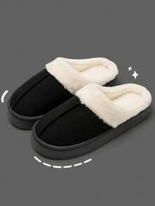 Chinelos de Algodão para Uso Interno no Outono/Inverno, Sola Grossa Antiderrapante, Chinelos Acolchoados Quentes para Casais, Chinelos Macios e Confortáveis para o Inverno, Forro Grosso Antiderrapante, Adequado para Uso Interno/Externo, Chinelos Domésticos Casuais de Cor Sólida - Preto - Visão 3