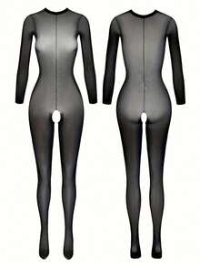 一件装女士透视连体衣，黑色渔网连体袜，无裆连体衣，性感内衣连体衣，适合蜜月和约会 - 黑色 - 查看 5